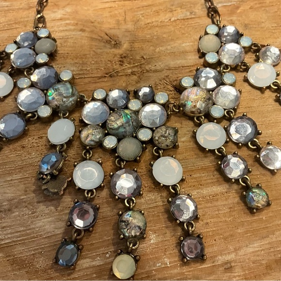 Set Of Boho Faux Moonstone and Abalone Bib Necklace + Stud Earrings - Picture 8 of 13